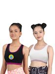 DChica Sports Bra for Women & Girls, Cotton Non-Padded Full Coverage Non-Wired Beginners Training Seamless Bra for Teenager Kids, T-Shirt Gym Workout Bra with Regular Broad Strap