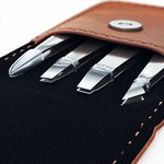 Fox Medical Equipment Professional Tweezers Set - 4 Piece Precision Stainless Steel Eyebrow Tweezer Kit with PU leather travel case - Perfect for Facial Hair Splinters Ingrown Hairs Ticks Blackheads and Eyebrows