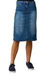 Roman Originals Denim Skirt with Pockets for Women UK - Ladies Jean Skirts Cotton Stretch Mid Wash Fitted A Line Casual Smart Work Office Knee Length Flattering Slimming - Denim - Size 18