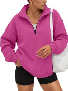 Trendy Queen Women's Oversized Half Zip Fleece Sweatshirts-Cozy Pullover, Drop Shoulder for Fall Winter HotPink M