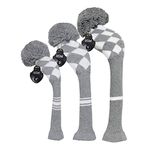 Scott Edward 3Pcs Golf Head Cover Set for Driver(460cc) Fairway Hybrid/UT Double Layers Elastic Yarn Protect Golf Club from Scratches Perfect Match Golf Bags (Grey White Argyles)