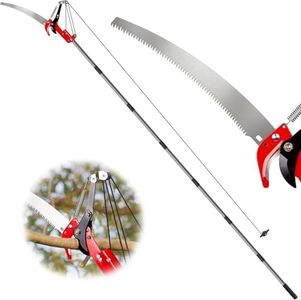 Pole Saw for Tree Trimming, 4.4m Extendable Handle, Steel Blade with Scissors, Manual Branch Cutter for High Branches, Yard and Garden Pruning