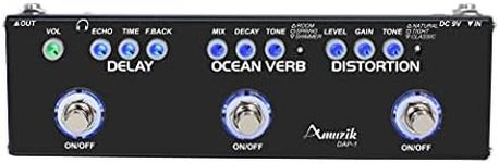 Amuzik Multi-Effects Pedal - 3-in-1 Guitar Effects (Delay/Reverb/Distortion) | True Bypass | Studio & Stage Ready Pedal