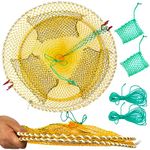 Drasry Three Entrances Large Crab Traps 2Pcs Portable Collapsible Trap for Crabs Bait Lobster Crawfish Shrimp Fish Net 17.7in x 7.9in (45cm x 20cm) (Yellow)