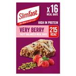 SlimFast Tasty Balanced Meal Bar, Low Calorie Replacement Bars for Weight Loss and Diet, High Protein, Healthy Snacks for Adults with 23 Vitamins and Minerals, Very Berry Flavour, Multipack, 16 x 60 g