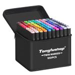 Tongfushop 100 Colored Marker Set, Colouring Pens for Adults, Dual Tip Art Alcohol Markers, Permanent Felt Tip Pens for Drawing, Sketching, Anime, Manga, Fun doodling with Carrying Case & Storage Base