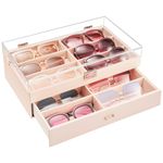 ProCase 12 Slots Acrylic Clear Top Sunglass Organizer, 2 Layers Eyeglasses Case Multi Pairs Storage Eyewear Display Holder with Transparent Lid and Drawer -Champagne