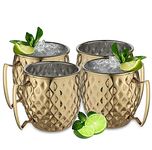 STEREN IMPEX | Stainless Steel Moscow Mule Beer Mugs Gift Set for Diwali/Festival/Christmas, Diamond Gold Plated - Set of 4