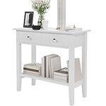 soges 31.5Inch Console Table with 2 Drawers, Slim Entryway Table Drawer Side Table with Storage Shelf, 2 Tier Sofa Foyer Table for Home Living Room Entryway Hallway Corridor, White, 10BHHFNT-W-2-CA