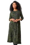 Roman Originals Midi Gathered Dress with Pockets for Women UK Ladies Stretchy Jersey Maxi Round Neck Elasticated High Waisted Boho Flattering Skater Swing Fit Flare - Khaki Grey - Size 14