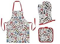 Set of 3 Royal London Apron Oven Pot Holder Set Big Ben Telephone Box Kitchen