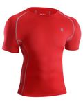 Runhit Short Sleeve Compression Shirts for Men, Quick Dry Cool Men's Compression T-Shirt, Athletic Workout Baselayer Red M