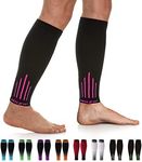 NEWZILL Calf Compression Sleeve for Men & Women | Footless Compression Socks for Shin Splint Relief, Varicose Veins | Leg Sleeve for Running, Travel, Nursing, Work, Fitness (L/XL Black/Pink 1Pair)