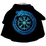 Viking Tattoo Faux Cashmere Hooded Coat for Men, 3D Print Norse Mythology Cape Winter Warm Parka Coat,Vegvisir,XL