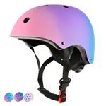 LOKJIJI Adjustable Kids Bike Helmet for Girls Boys Youth, Color Gradient Kids Protective Helmets for Multi-Sports Bicycle Cycling Skateboard Scooter Skating (Gradient-Pink Purple Green, M)