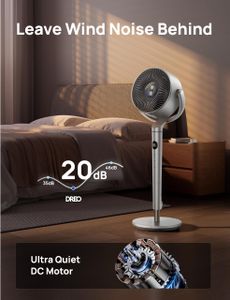 DREO 40" Smart Pedestal Fan – Silent Oscillating, RGB, Wi-Fi, Silver
