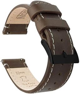 BARTON WATCH BANDS 16mm Saddle/Linen Stitching Quick Release Leather Black Buckle Watch Band Strap