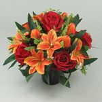 Artificial flowers in Grave pot, 27cm in warm autumn shades