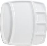 Set of 4 Square White Porcelain Fondue Plates- Meat, Cheese, Veggie and Chocolate Dishes 6 Section, White (053584)