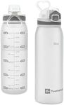 Teentumn Water Bottle BPA Free Tritan with Time Markers, 30oz Large Durable Gym Plastic Bottle for Fitness, Outdoor Enthusiasts, Leakproof White (Pack of 1)