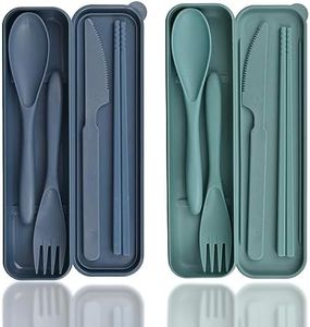 DIYJEP Set Di Posate Da Campeggio Riutilizzabili, 2 Pezzi Di Posate Da Viaggio Con Valigia, Set Di Posate In Plastica Con Custodia, Cucchiaio, Coltello, Forchetta, Picnic All'Aperto, Viaggi