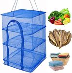 WEISGJA Drying Rack 4 Layers Folding Fish Mesh, Foldable Nylon Netting, Hanging Drying Fish Net, for Shrimp Fish Fruit Vegetables Herb, with Zipper Opening-Blue (25.59X13.78X13.78 in)