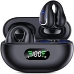 Open Ear Clip Wireless Earbuds Bluetooth 5.3, Sports Earphones Built-in Microphone with Earhooks & Ear Hook, Wireless Charging Case & Display, Waterproof Fitness Headphones for Running (Black)