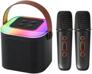 YEATEM Karaoke Machine for Kids & Adults， Mini Portable Bluetooth Karaoke Speaker with 2 Wireless Mics ，Gifts Toys for Girls Boys Family Home Party，Birthday Party（Black+2Mic）