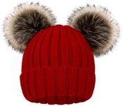 Simplicity Soft Warm Beanies for Kids Winter Hat for Toddler Girl Knitted Pom Beanie Cute Pom Pom Boys Beanie Toddlers Girls Beanie Hat Boys Winter Hat, Red