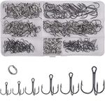 180pcs/Box Treble Fishing Hooks Sharp Round Bend Treble Hooks Strong Wide Gap High Carbon Steel Barbed Fish Hook for Fishing Lures Baits Freshwater Saltwater Fishing