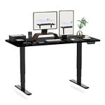 FLEXISPOT E5 140x80cm Electric Standing Desk Dual Motors 3 Stage Height Adjustable Desk One Piece Desktop Sit Stand Desk Stand Up Desk with Memory Smart Pannel(Black Frame+Black Top)