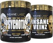 Insane Labz Psychotic Gold and Insane Veinz Gold Pre Workout Nitric Oxide Booster Stack, Increase Muscle Mass, Vascularity, Strength, Energy, Focus, Fruit Punch