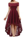 Dressystar 0042 Lace Off Shoulder Cocktail Hi-Lo Bridesmaid Swing Dress Burgundy L