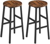 MAHANCRIS Set of 2 Bar Stools, Round Bar Chairs with Footrest, 62 cm Height, Kitchen Breakfast Bar Stools, Industrial Bar Stools, Strong Metal Frame, for Dining Room, Rustic Brown BAHR0201Z