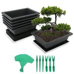 Artilife 6 Pack Bonsai Tree Pot 9 Inch with Tray,Training Plastic Growing Balcony Bonsai Pots with Built-in Drainage Holes,15 Pcs Plant Labels,Dibber and Widger Tool