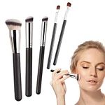 PuraQuot 5 Pcs Foundation Brush, Makeup Brushes, Concealer Brushes for Blending Liquid, Cream or Powder Cosmetics，Fluffy Soft Fiber Bristles Perfect for Buffing, Stippling, Concealer