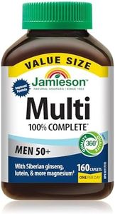 Jamieson 100% Complete Multivitamin For Men 50+, with Siberian Ginseng, Lutein, and More Magnesium. Supports Immunity, Energy, Overall Health, Eye Support, and Bone Health, Gluten-Free, One Per Day, 160 Caplets