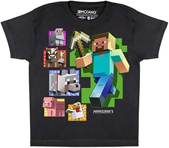 Popgear Minecraft Steve and Friends Boys T-Shirt Black 7-8 Years | PS4 PS5 Xbox PC Switch Gamer Gifts, Tween Teen School Boys Gaming Top, Childrens Clothes, Kids Birthday Gift Idea