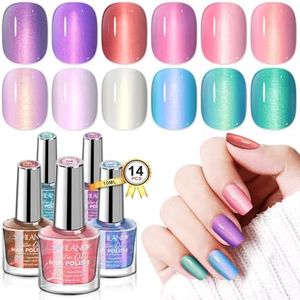 SAVILAND Aurora Nail Polish Set Quick-Dry: 12 Glossy Shimmer Holographic Pearl Duochrome Finger Nail Polish Bulk Nail Polish Non Gel with Base and Top Polish Coat Toe Nail Art Gift DIY Salon for Women