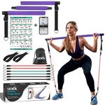 Portable Pilates Bar Exercise Kit-Stackable 3 Pairs of Resistance Bands (15, 20, 30LB) - Home Gym Equipment for Men and Women, Workout Kit for Body Toning,with Fitness Video(Purple).