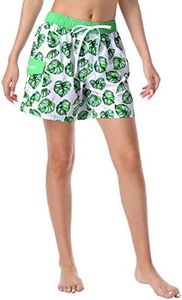 unitop Women's Surf Board Shorts Lightweight Fashion Swim Suits with Mesh Lining Green&White XL