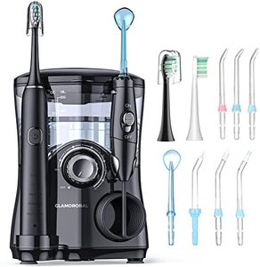 Water Flosser and Toothbrush Combo in One, 600ml Oral Irrigator Electric with 7 Jet Tips, 2 Brush Heads Whitening Toothbrushes, Dental for Braces, White