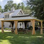 12’ x 20’ Hardtop Gazebo Outdoor Aluminum Wood Grain Gazebos with Galvanized Steel Double Canopy for Patios Deck Backyard,Curtains&Netting by domi outdoor living