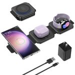 Travel Charger for Samsung Multi Devices, Foldable 3 in 1 Wireless Charging Station Fast Charging Stand/Pad Compatible for Samsung Galaxy S25/S24/S23/S22/S21/Note20 Galaxy Watch8/7/6/5/4/Galaxy Buds4