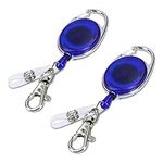 kwmobile 2X Retractable ID Badge Holder - Yo Yo ID Card Belt Clips with Metal Carabiner - Extendable Yoyo Lanyard Keyring Pass Holders - Blue