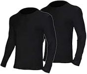 YUSHOW 2 Pack Mens Thermal Underwear Tops Ultra Soft Long Sleeve Winter Undershirts Crew Neck Thermal Wear Shirt Black