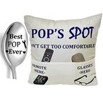 Pop Gifts Dad Grandpa Gifts, 2-Pocket 2-Sided Pop Pillow Covers 18x18 Inch and Best Pop Ever Engraved Spoon, Father’s Day Birthday Christmas Stocking Stuffers Thanksgiving Day Gifts