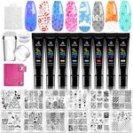 Biutee 24Pcs Nail Stamping Plates Kit, Stamping Plates for Gel Polish with 8 Colors Nail Stamping Polish, 12pcs Nail Templates Flower Animal Pattern Manicure Print Tools for DIY Nail Art Designs