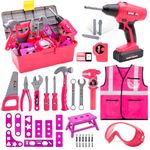 LOYO Kids Tool Set 50 Pcs Kids Construction Toys with Vest, Tool Box with Electric Drill Toy, Pretend Play Kids Toys for Girls Age 3 4 5 6 Years Old