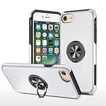 EYZUTAK Case for iPhone se 2022 5G iPhone7iPhone8iPhone se,Dual Layer Hard Phone Case with 360 Degree Ring Stand Silicone Bumper Shockproof Case (Camera Protection) Magnetic Car Holder Cover-Silver